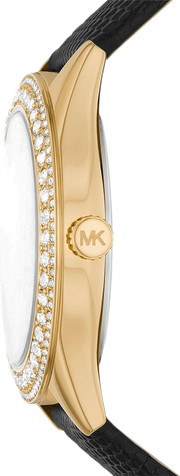 Michael Kors Harlowe Analog White Dial Black Leather Strap Watch For Women - MK2988