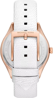 Michael Kors Harlowe Analog Rose Gold Dial White Leather Strap Watch For Women - MK2989