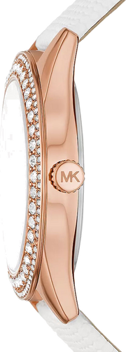 Michael Kors Harlowe Analog Rose Gold Dial White Leather Strap Watch For Women - MK2989