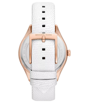 Michael Kors Harlowe Analog Rose Gold Dial White Leather Strap Watch For Women - MK2989