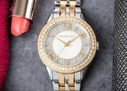 Michael Kors Harlowe Three-Hand Crystals White Dial Two Tone Steel Strap Watch for Women - MK4811