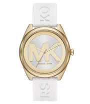 Michael Kors Janelle Three Hand Silver Dial White Rubber Strap Watch For Women - MK7141