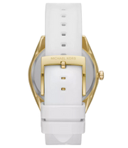 Michael Kors Janelle Three Hand Silver Dial White Rubber Strap Watch For Women - MK7141
