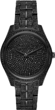 Michael Kors Lauryn Analog Crystals Black Dial Black Steel Strap Watch For Women - MK3980