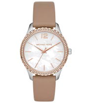 Michael Kors Layton Mother of Pearl White Dial Brown Leather Strap Watch For Women - MK2910