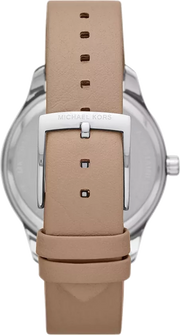 Michael Kors Layton Mother of Pearl White Dial Brown Leather Strap Watch For Women - MK2910
