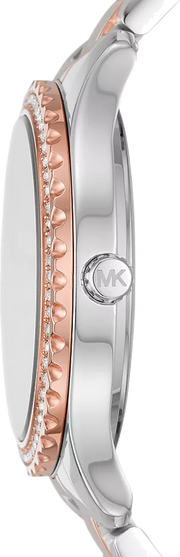 Michael Kors Layton Three Hand Pink Dial Two Tone Steel Strap Watch For Women - MK6894