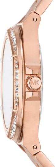 Michael Kors Lennox Three-Hand Black Dial Rose Gold Steel Strap Watch For Women - MK7233