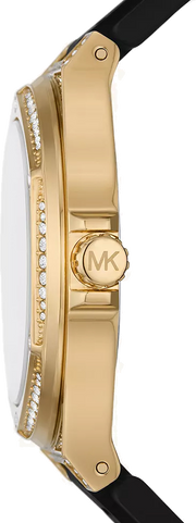 Michael Kors Lennox Three Hand Crystals Silver Dial Black Silicone Strap Watch For Women - MK7247