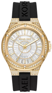 Michael Kors Lennox Three Hand Crystals Silver Dial Black Silicone Strap Watch For Women - MK7247