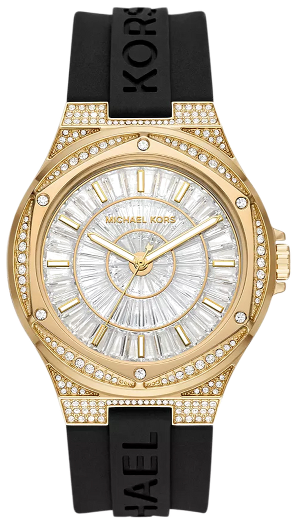 Michael Kors Lennox Three Hand Crystals Silver Dial Black Silicone Strap Watch For Women - MK7247