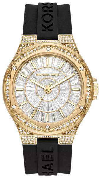 ビッグウォッチ(MK77 Michael Kors Lennox Three Hand Crystals Silver Dial Black Silicone