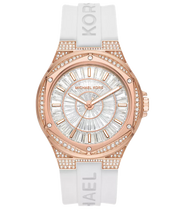 Michael Kors Lennox Three-Hand Crystals Dial White Silicone Strap Watch For Women - MK7248