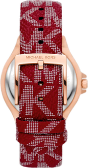 Michael Kors Lennox Three Hand Silver Dial Red Leather Strap Watch For Women - MK7308