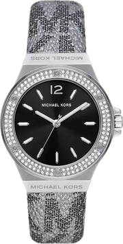 Michael Kors Lennox Quartz Black Dial Grey Leather Strap Watch For Women - MK7309