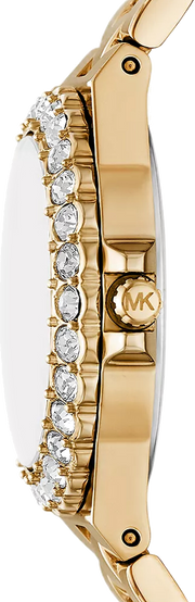 Michael Kors Lennox Quartz Green Dial Gold Steel Strap Watch For Women - MK7395