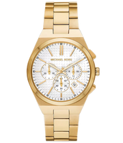 Michael Kors Lennox Chronograph White Dial Gold Steel Strap Watch For Men - MK9120