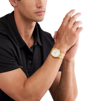 Michael Kors Lennox Chronograph White Dial Gold Steel Strap Watch For Men - MK9120