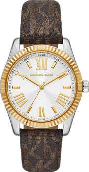 Michael Kors Lexington Silver Dial Brown Leather Strap Watch For Women - MK4745
