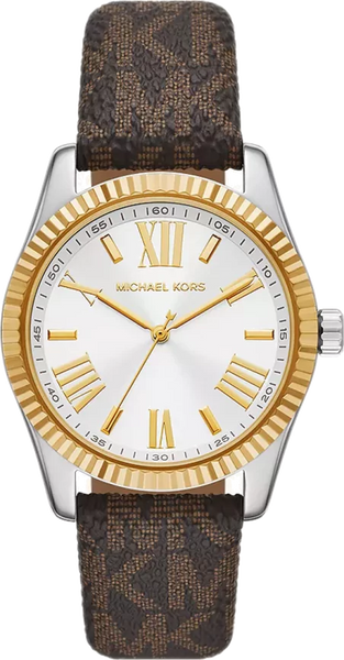 Michael Kors Lexington Silver Dial Brown Leather Strap Watch For Women
