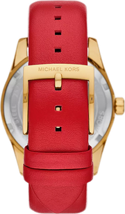 Michael Kors Lexington Three Hand Red Dial Red Leather Strap Watch For Women - MK4747