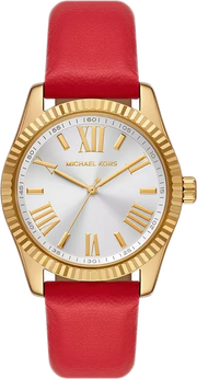 Michael Kors Lexington Three Hand Red Dial Red Leather Strap Watch For Women - MK4747