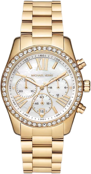 Michael Kors Lexington Mother of Pearl White Dial Gold Steel Strap Watch For Women - MK7241