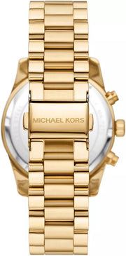 Michael Kors Lexington Chronograph Brown Dial Gold Steel Strap Watch For Women - MK7276