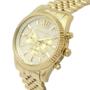 Michael Kors Lexington Chronograph Gold Dial Gold Steel Strap Watch For Men - MK8579