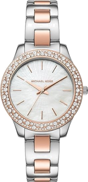 Michael Kors Liliane Quartz Mother of Pearl White Dial Two Tone Steel Strap Watch For Women - MK1048