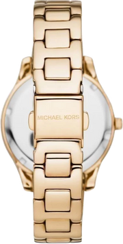 Michael Kors Liliane Mother of Pearl White Dial Gold Steel Strap Watch For Women - MK4555