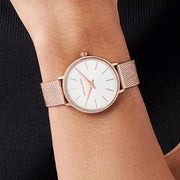 Michael Kors Pyper Quartz Mother of Pearl White Dial Rose Gold Mesh Strap Watch For Women - MK4588
