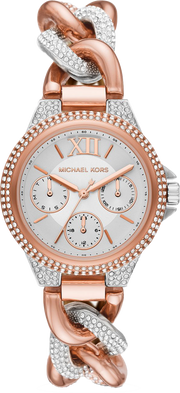Michael Kors Camille Pavé Chronograph Silver Dial Two Tone Steel Strap Watch for Women - MK6843