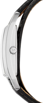 Michael Kors Empire Three-Hand Silver Dial Black Leather Strap Watch For Women - MK4722