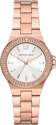 Michael Kors Lennox Three Hand Silver Dial Rose Gold Steel Strap Watch For Women - MK7279