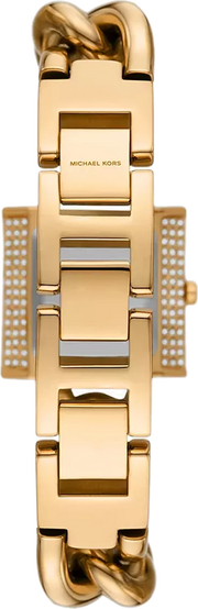 Michael Kors Chain Lock Pave Gold Dial Gold Steel Strap Watch For Women - MK4711