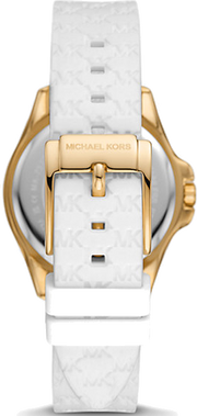 Michael Kors Mini Pilot Quartz Silver Dial White Silicone Strap Watch For Women - MK7372