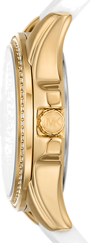 Michael Kors Mini Pilot Quartz Silver Dial White Silicone Strap Watch For Women - MK7372