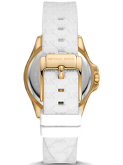 Michael Kors Mini Pilot Quartz Silver Dial White Silicone Strap Watch For Women - MK7372