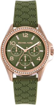 Michael Kors Mini Pilot Chronograph Green Dial Green Silicone Strap Watch For Women - MK7421