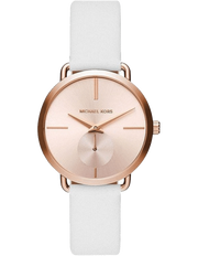 Michael Kors Portia Rose Gold Dial White Leather Strap Watch For Women - MK2660