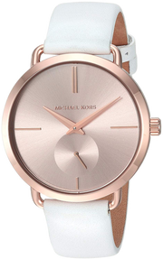 Michael Kors Portia Rose Gold Dial White Leather Strap Watch For Women - MK2660