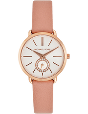 Michael Kors Petite Portia Silver Dial Pink Rubber Strap Watch For Women - MK2735