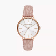 Michael Kors Pyper Quartz Silver Dial Pink Leather Strap Watch for Women - MK2947