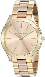 Michael Kors Slim Runway Pink Dial Two Tone Steel Strap Watch for Women - MK3493