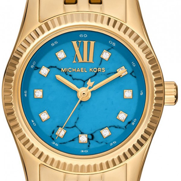 Michael Kors Lexington Three Hand Blue Dial Gold Steel Strap Watch