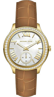 Michael Kors Sage Three-Hand Mother of Pearl White Dial Brown Leather Strap Watch for Women - MK4819