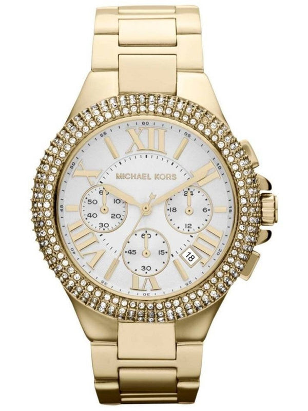 Michael Kors Camille Silver Diamonds Dial Gold Steel Strap Watch for Women - MK5756