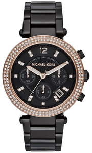 Michael Kors Parker Diamonds Black Dial Black Steel Strap Watch for Women - MK5885