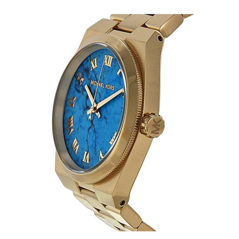Michael Kors Channing Turquoise Dial Gold Steel Strap Watch For Women